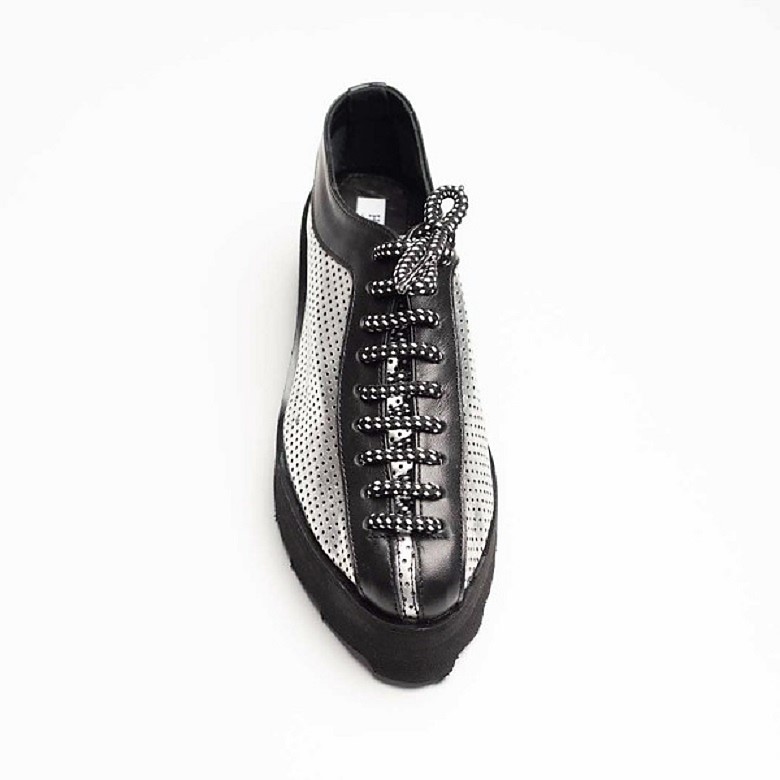 Pantofi din piele naturala perforata, argintiu-negru