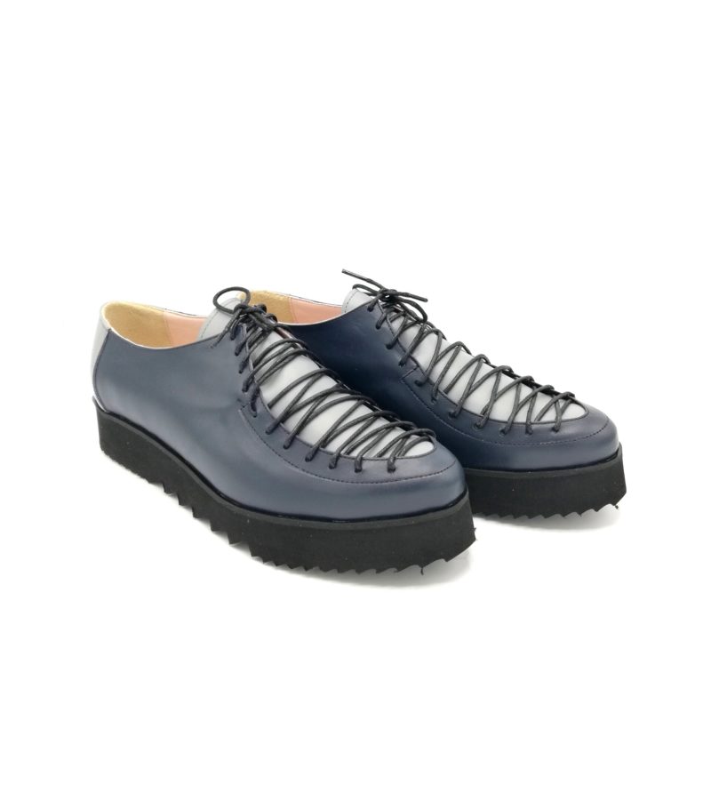 Pantofi albastru mineral din piele naturala cu sireturi