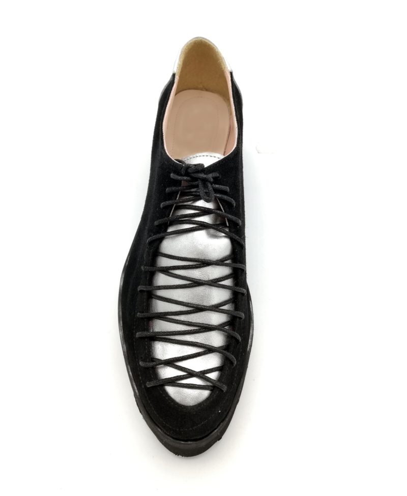 Pantofi dama negru-argintiu din piele intoarsa