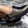 Pantofi gri metalizat din piele naturala