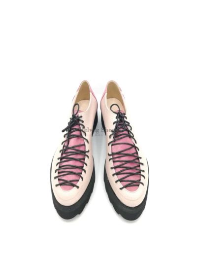 Pantofi roz prafuit din piele naturala cu sireturi