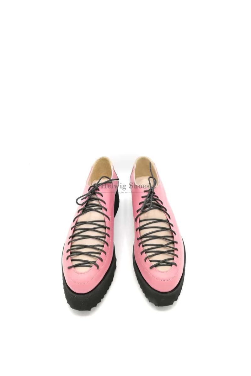 Pantofi roz-crem din piele naturala cu sireturi