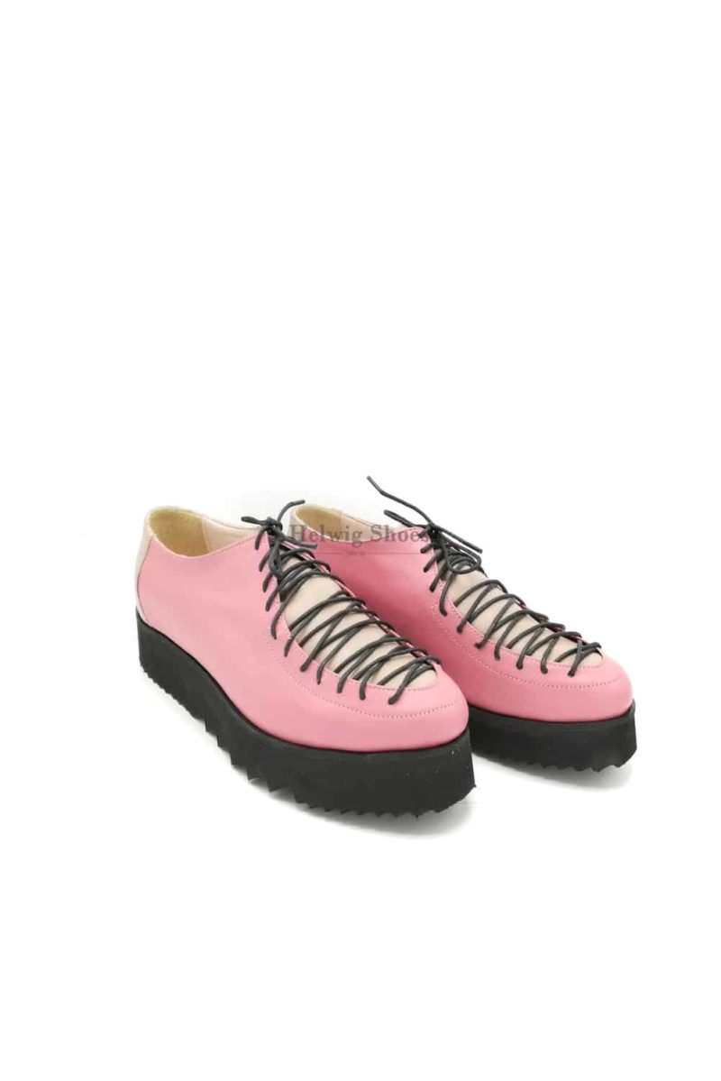 Pantofi roz-crem din piele naturala cu sireturi
