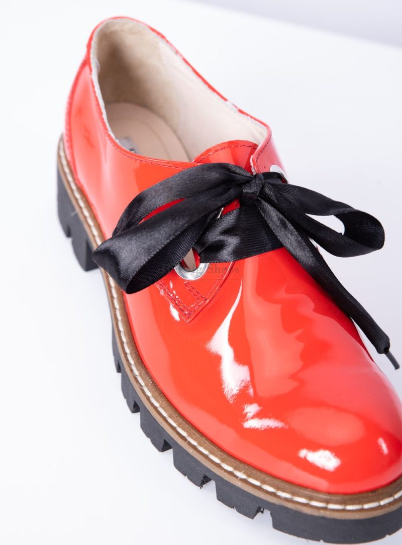 Pantofi dama, piele naturala lacuita rosie, cu funda