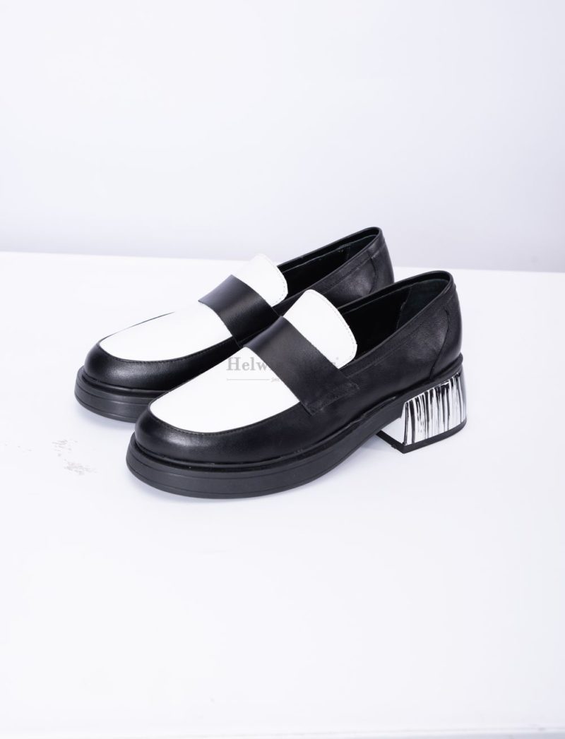 Pantofi dama piele naturala neagru cu alb