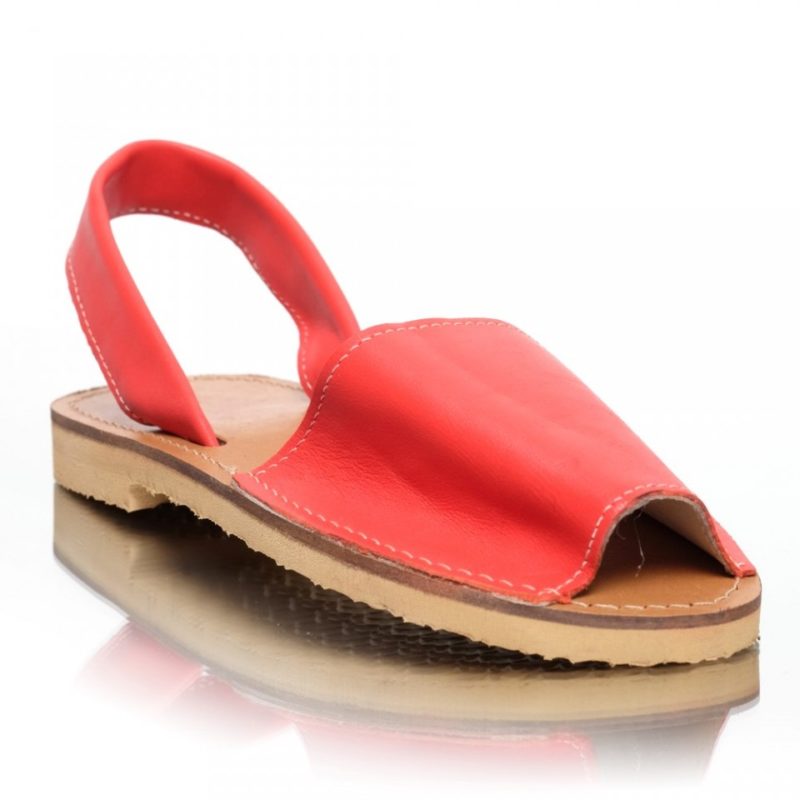 Sandale din piele naturala rosu-corai