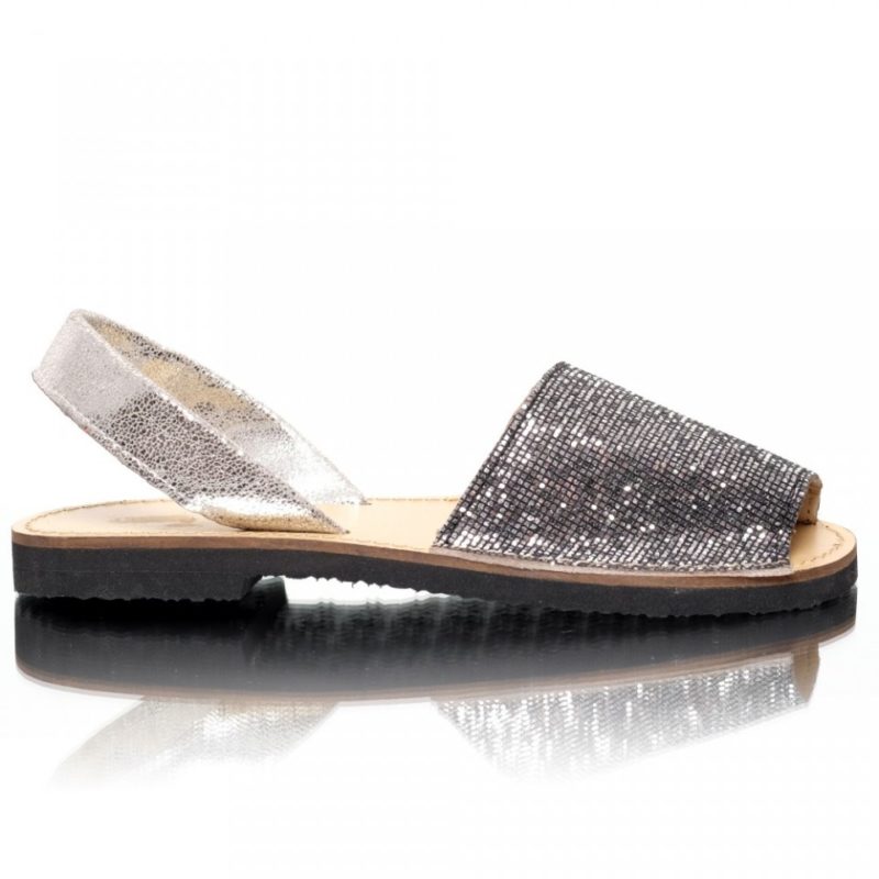 Sandale din piele naturala glitter argintiu
