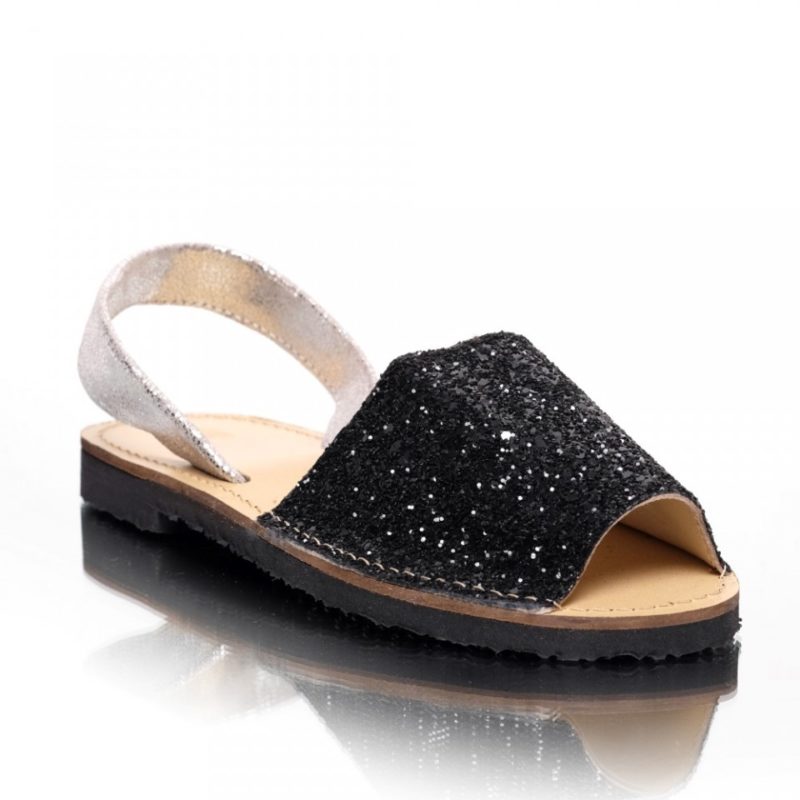 Sandale din piele naturala glitter negru