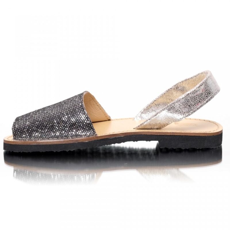 Sandale din piele naturala glitter argintiu