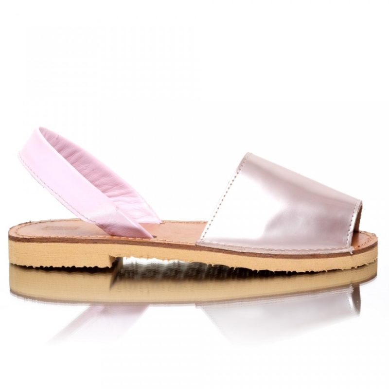 Sandale din piele naturala roz-oglinda