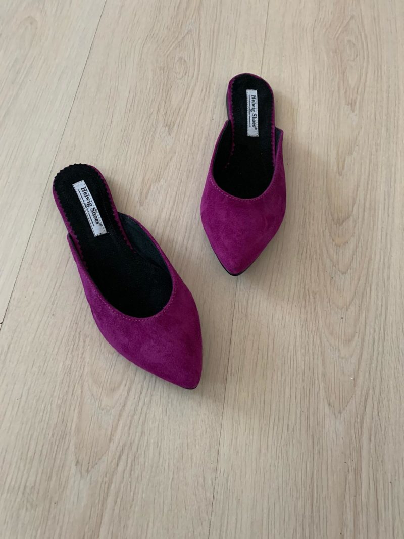 Papuci dama violet din piele naturala