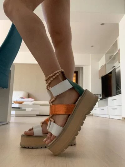 Sandale multicolore din piele naturala cu platforma