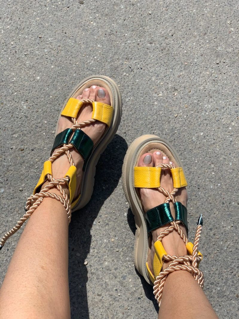 Sandale din piele naturala galben-verde